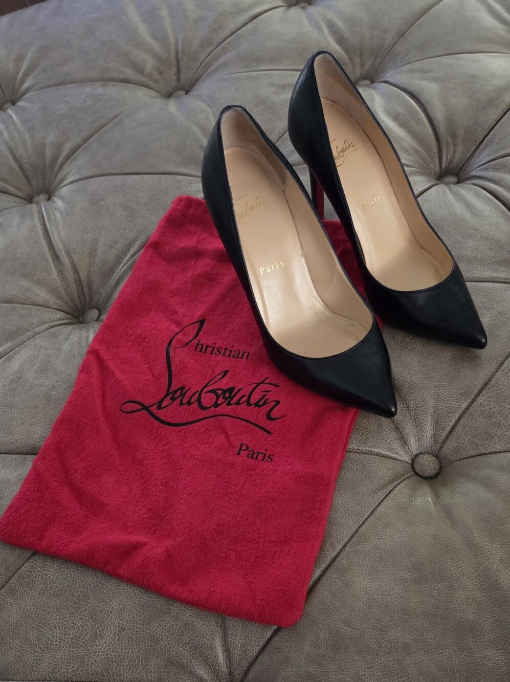 Christian Louboutin Black Pointed-Toe Leather Pumps